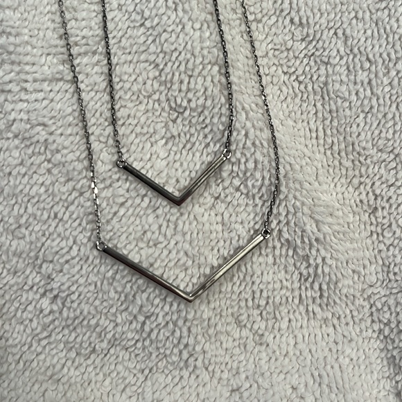 Silver Double Chain Long Necklace - Picture 3 of 6